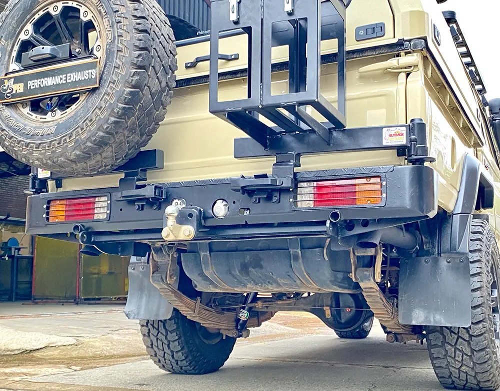 Rear of a Toyota Land Cruiser with exhaust outlet and Viper branding