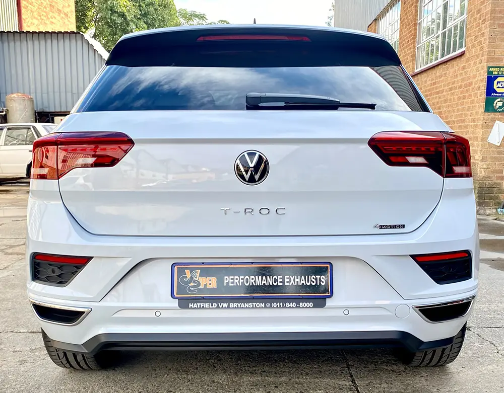 Rear of a white Volkswagen T-Roc with Viper Performance branding